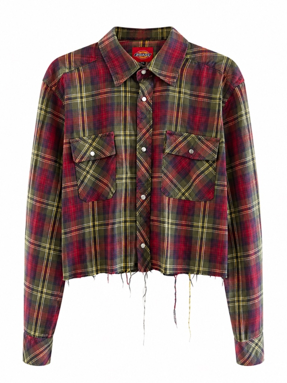 Vintage Dickies Red, Green & Yellow Plaid Cropped Flannel Shirt – Size  L/XL GUC